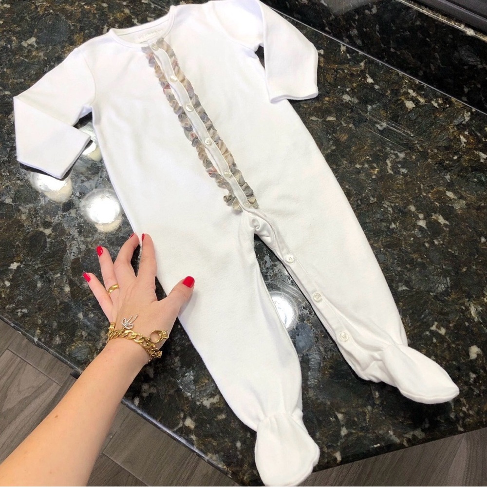 Burberry Baby Girl Nova Check Ruffle Bodysuit Footie 6–9M